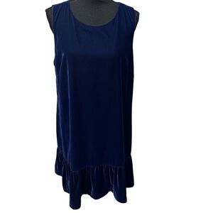 J. Crew‎ Velvet Ruffle Hem Sleeveless Mini Dress Deep Blue Size 14